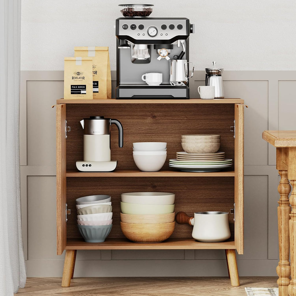 Fluted Storage Cabinet, Buffet Cabinet with Storage, Wood Sideboard with Adjustable Shelf, Modern Accent Cabinet &