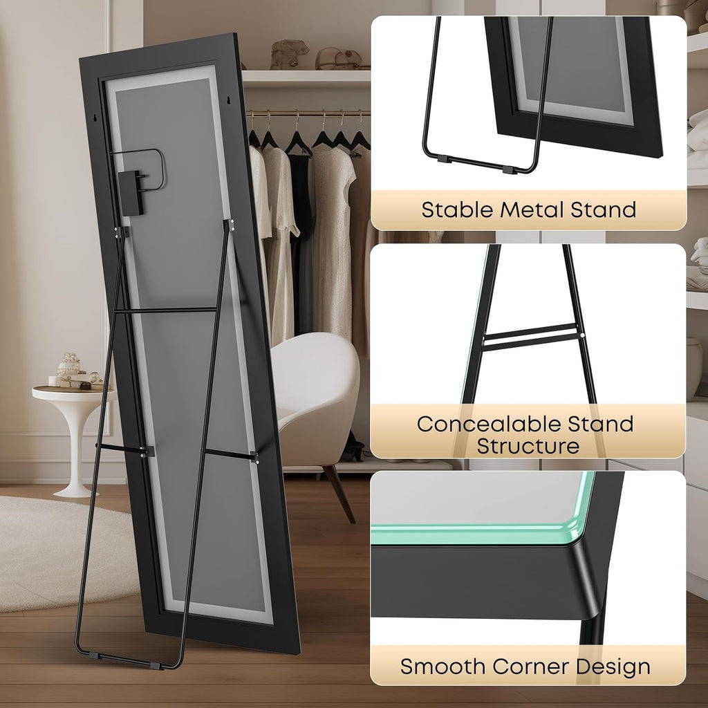 64" x 21" Full Length LED Floor Mirror - Big Wall/Standing Mirror with Lights, Dimmable Touch Screen & Adjustable