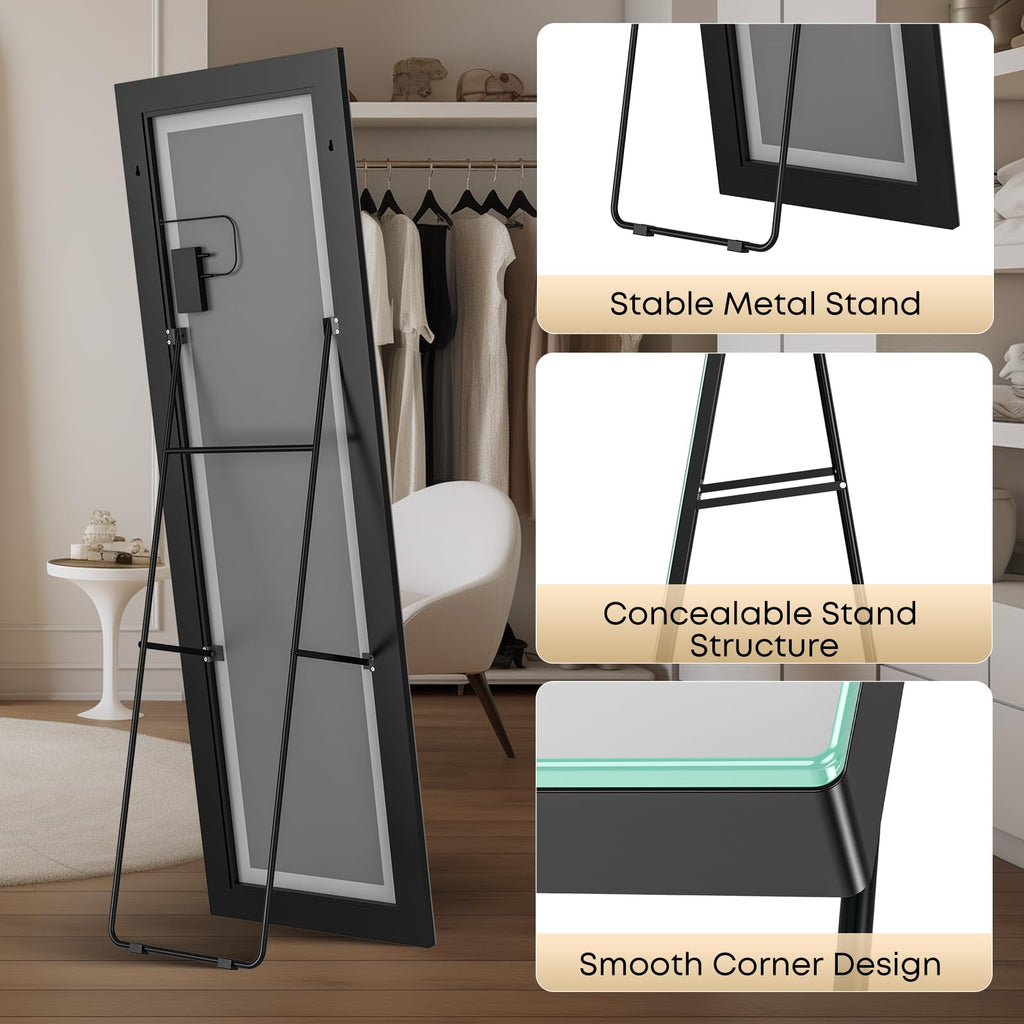 65"x22" Frameless Full Length Mirror, Dimmable 3 Color LED Light