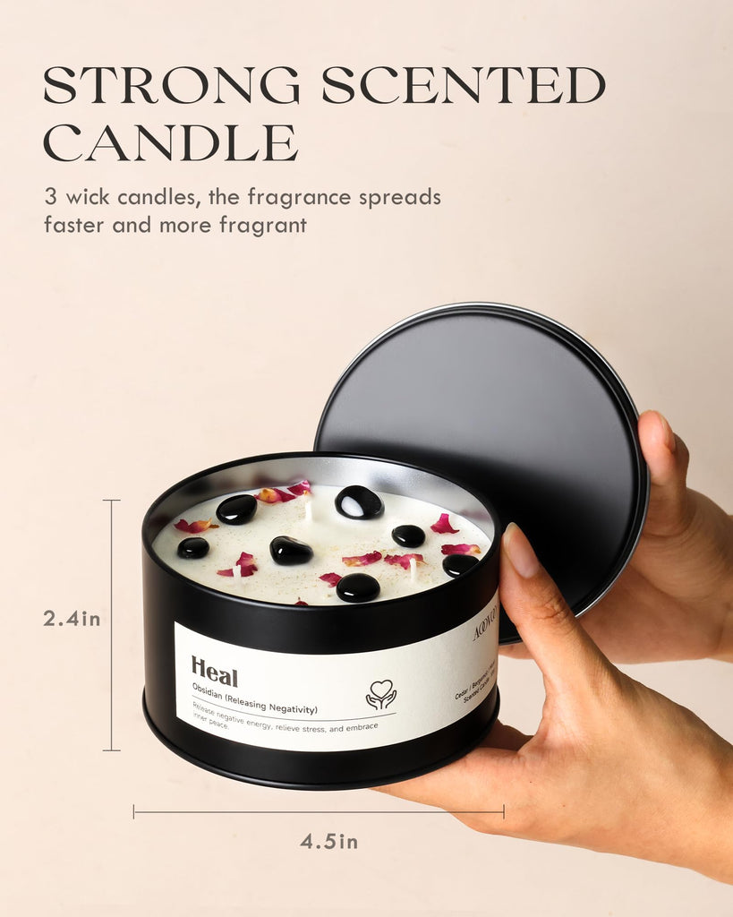 Obsidian Crystal Candle - 12oz Heal Candle for Releasing Negativity