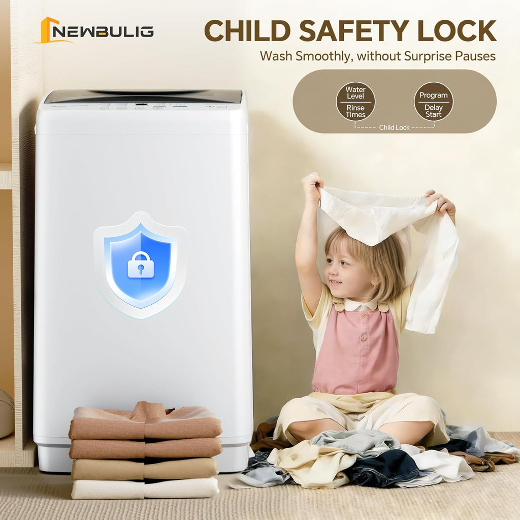 1.06 Cu.Ft. Portable Washing Machine, 7.7LBS Full-Automatic Laundry Washer with Stainless Steel Drum, 10 Wash Cycles &
