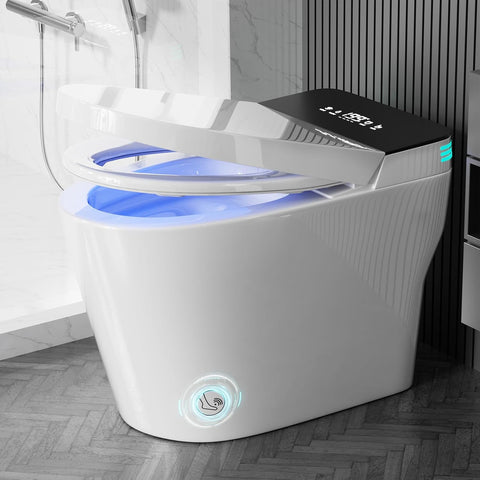 Smart Tankless One-Piece Toilet with Built-In Bidet, Dual Auto Flush, Foam System, Foot Sensor, Heated Seat, Warm Water, Air Dryer, LED Display