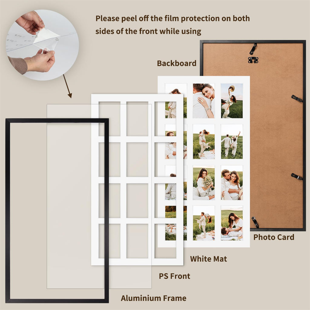 12 Opening 4x6 Black Collage Picture Frames, Multiple Frames for Displaying 6x4 Photos with White Mat(1 Pack)
