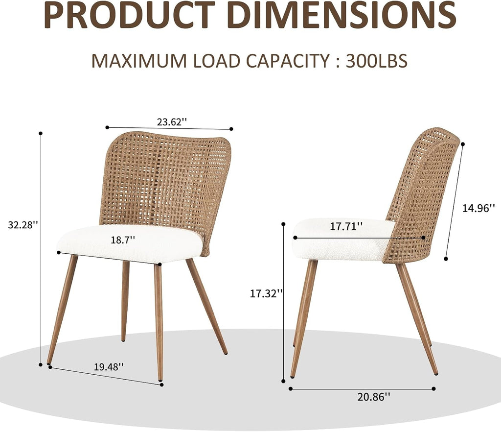 Rattan Dining Chairs Set of 4,Modern Upholstered Kitchen Room Chairs,Accent Dining Chairs with Full PE Cane Back and