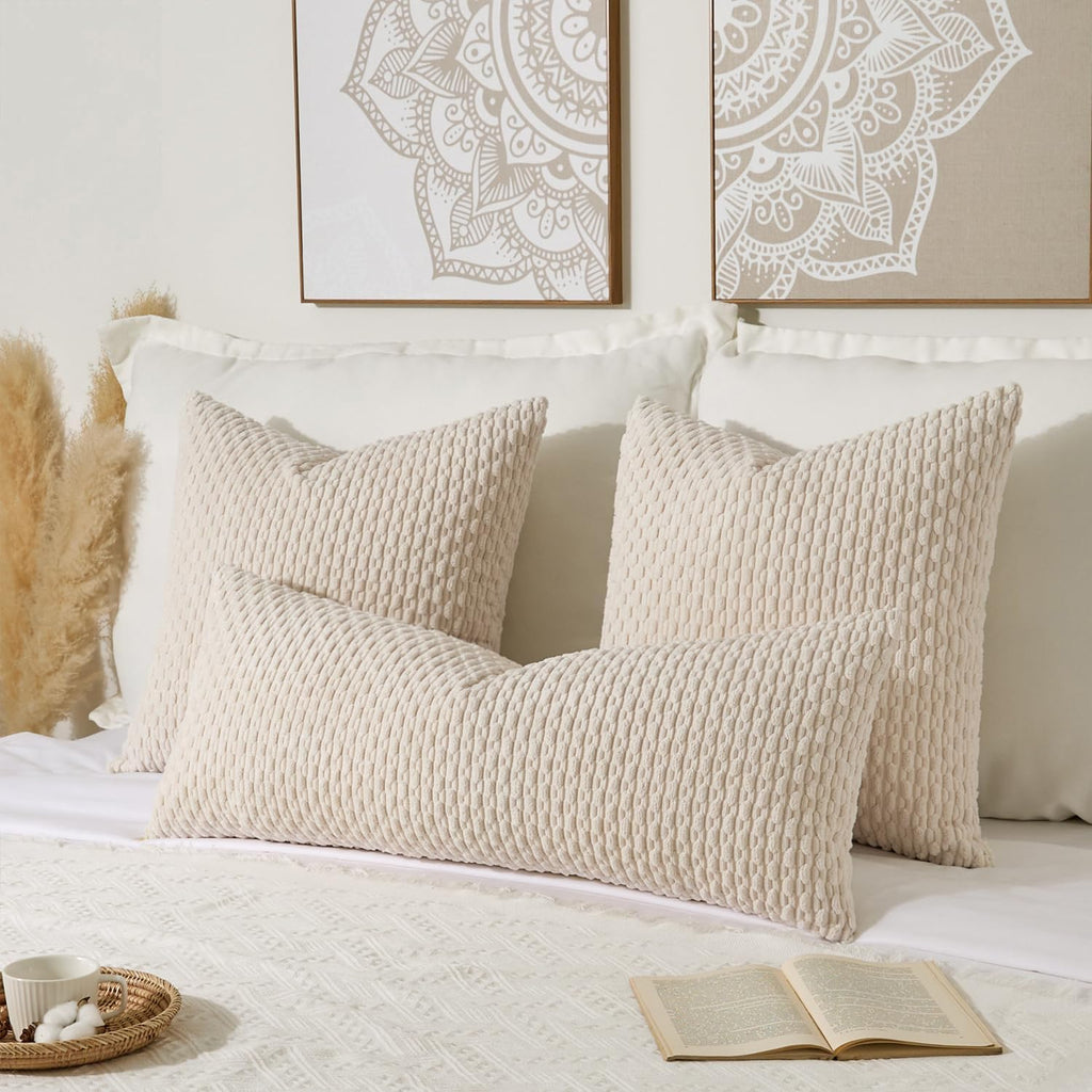 14x36 Inch Long Lumbar 1 Pack Boho Decorative Throw Pillow Cover Soft Striped Corduroy Rectangle Cushion Case