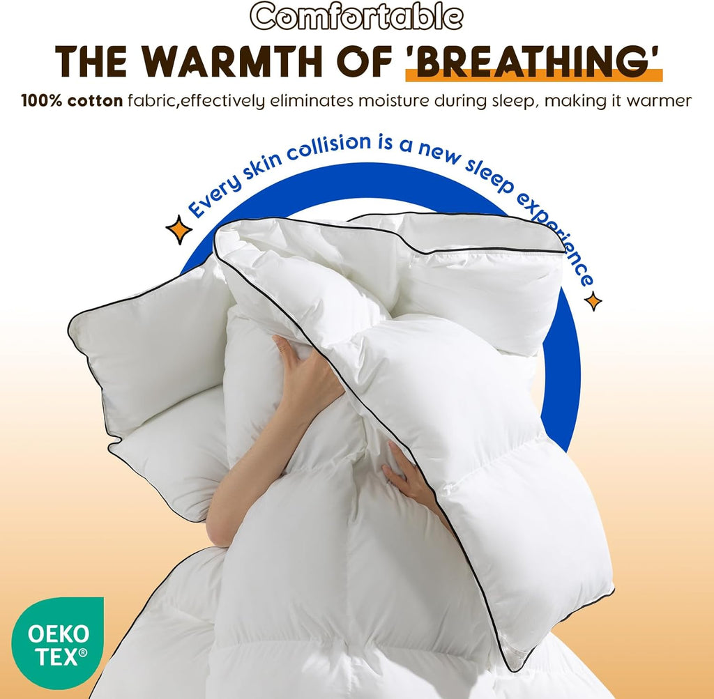Luxury Winter Queen Down Comforter - 75% White Goose Down & 25% Feather Fill, RDS & Oeko-TEX Certifi