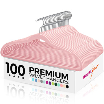 Premium Velvet Hangers 100 Pack Light Pink, Non-Slip Flocked Felt Hangers, Sturdy Clothes Hanger with 360° Rotatable