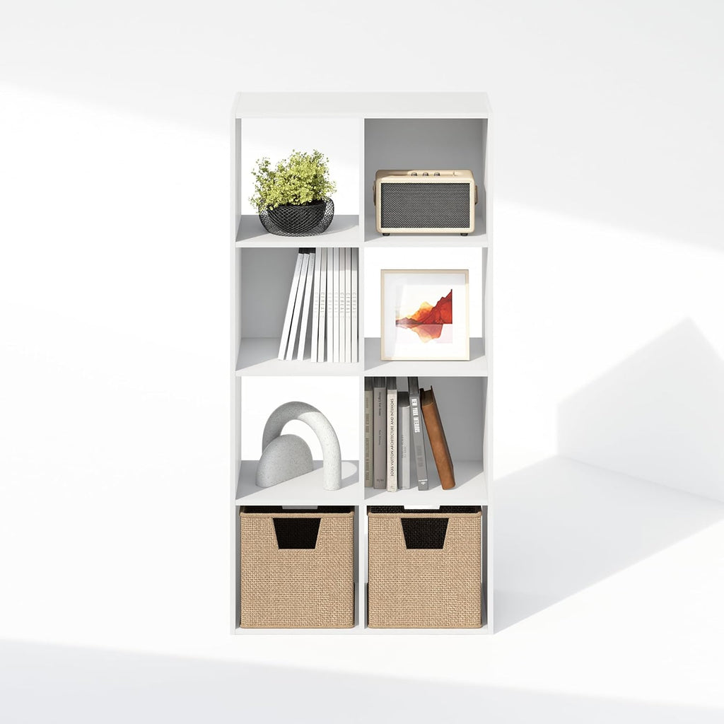 PELLI Book Shelf, 8-Cube Bookshelf, Horizontal Cube Storage Organizer Bookcase, 11.7 x 23.7 x 47, White