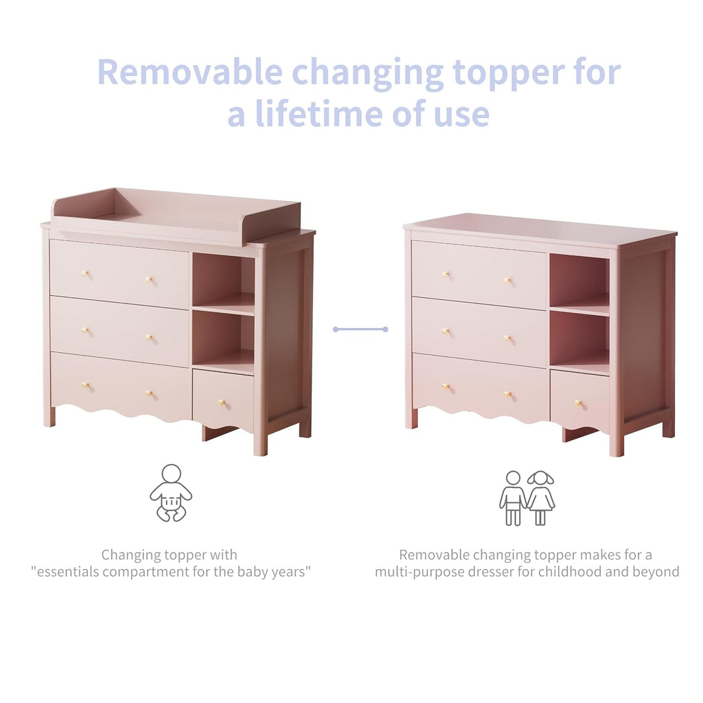 Baby Dresser with Changing Table Top Kids Dresser Pink | Nursery Dresser Wooden Small Dressers Baby Dresser Organizer