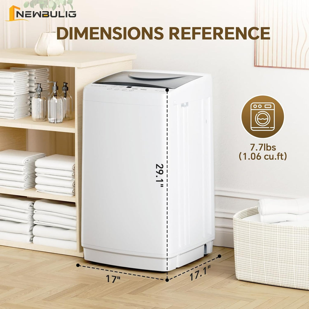 1.06 Cu.Ft. Portable Washing Machine, 7.7LBS Full-Automatic Laundry Washer with Stainless Steel Drum, 10 Wash Cycles &