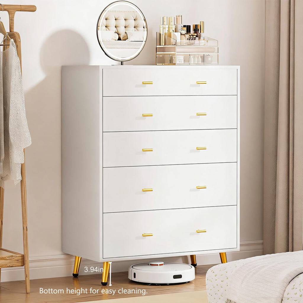 Closet Island with Drawers, Glass Top, LED Lights, White