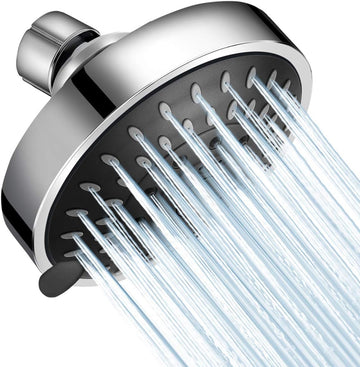 High Pressure Shower Head 5 Settings Fixed Showerhead 4 Inch High Flow Bathroom Showerhead with Adjustable Brass Ball