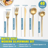 Matte Gold Silverware Set for 8,Modern Stainless Steel Brushed Cutlery Set,40-Pieces Heavy Duty Flatware Set