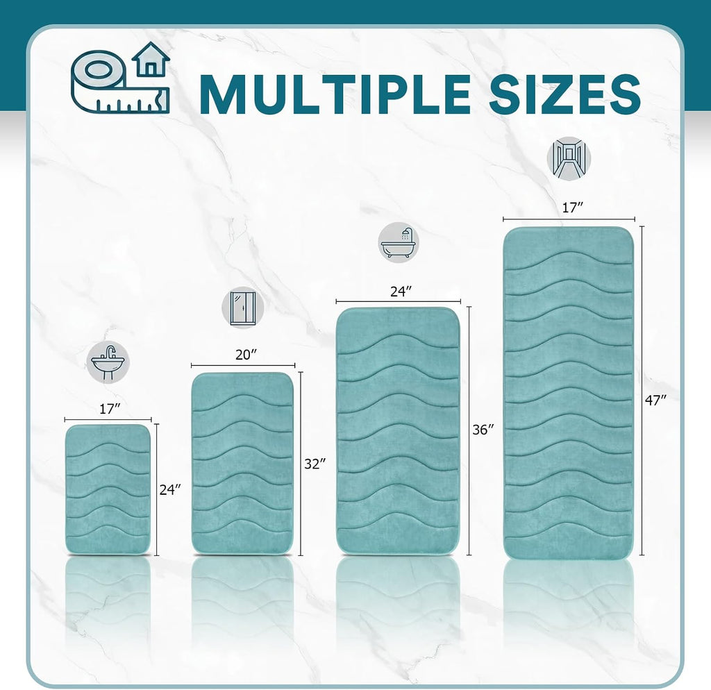 Memory Foam Bath Mat Extra Long Non Slip Shower Rug Mats Water Absorbent Thick Soft, 47x17,Aqua Green