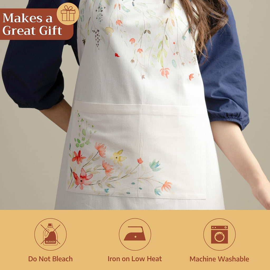 Aprons for women with Pocket 100% Cotton (27.50"x31.50") | Adjustable Neck Strap & long ties Apron Men Chef Wedding