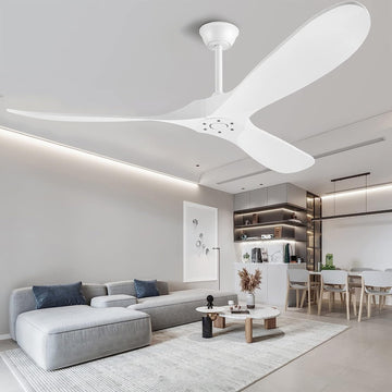 Inspired Maverick Style 72" White Wood Ceiling Fan with Solid Wood Blades,Indoor/Outdoor 3-Blade DC Motor Ceiling Fans,Remote Control,6-Speed Silent Reversible Motor,Rustic Wooden Ceiling Fan for Patio,Living Room,Bedroom