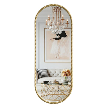 Antique Gold Full Length Mirror Vintage Oval Full Body Mirror Hanging Dressing Beaded Wall Mounted Mirror Decorative