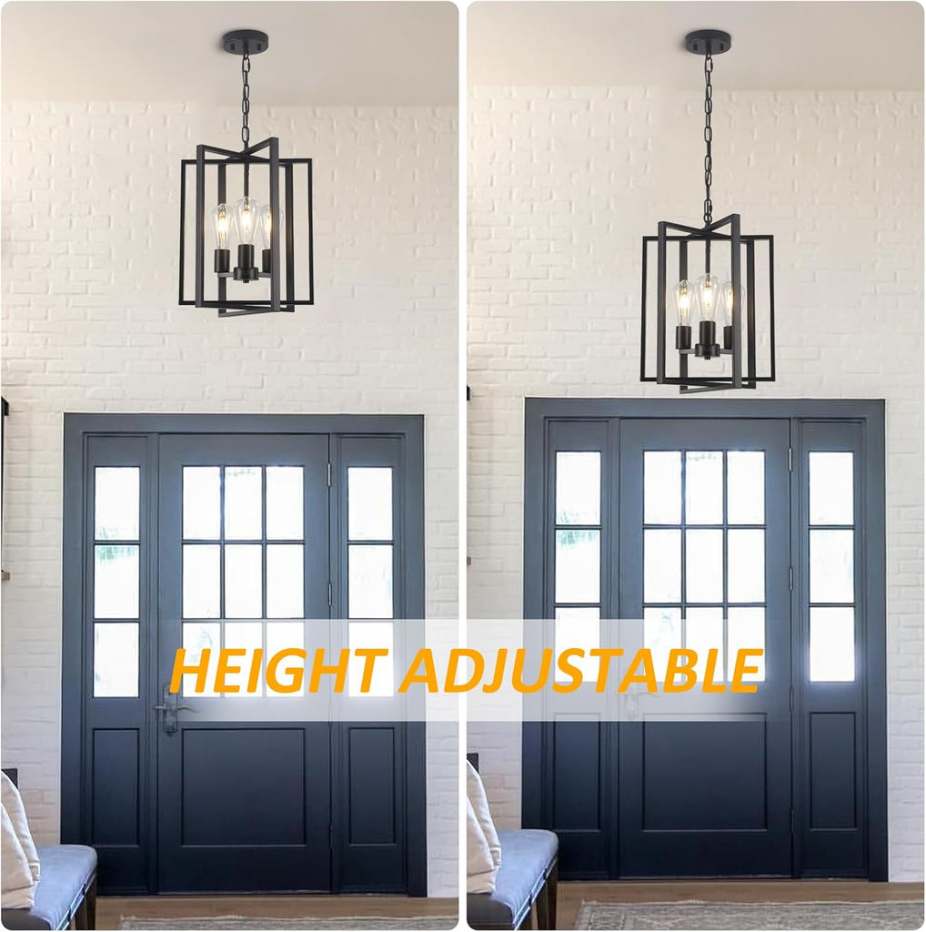 Black Farmhouse Modern Chandelier Light Fixture for Dining Room, 3 Light Rustic Kitchen Island Metal Pendant Hanging
