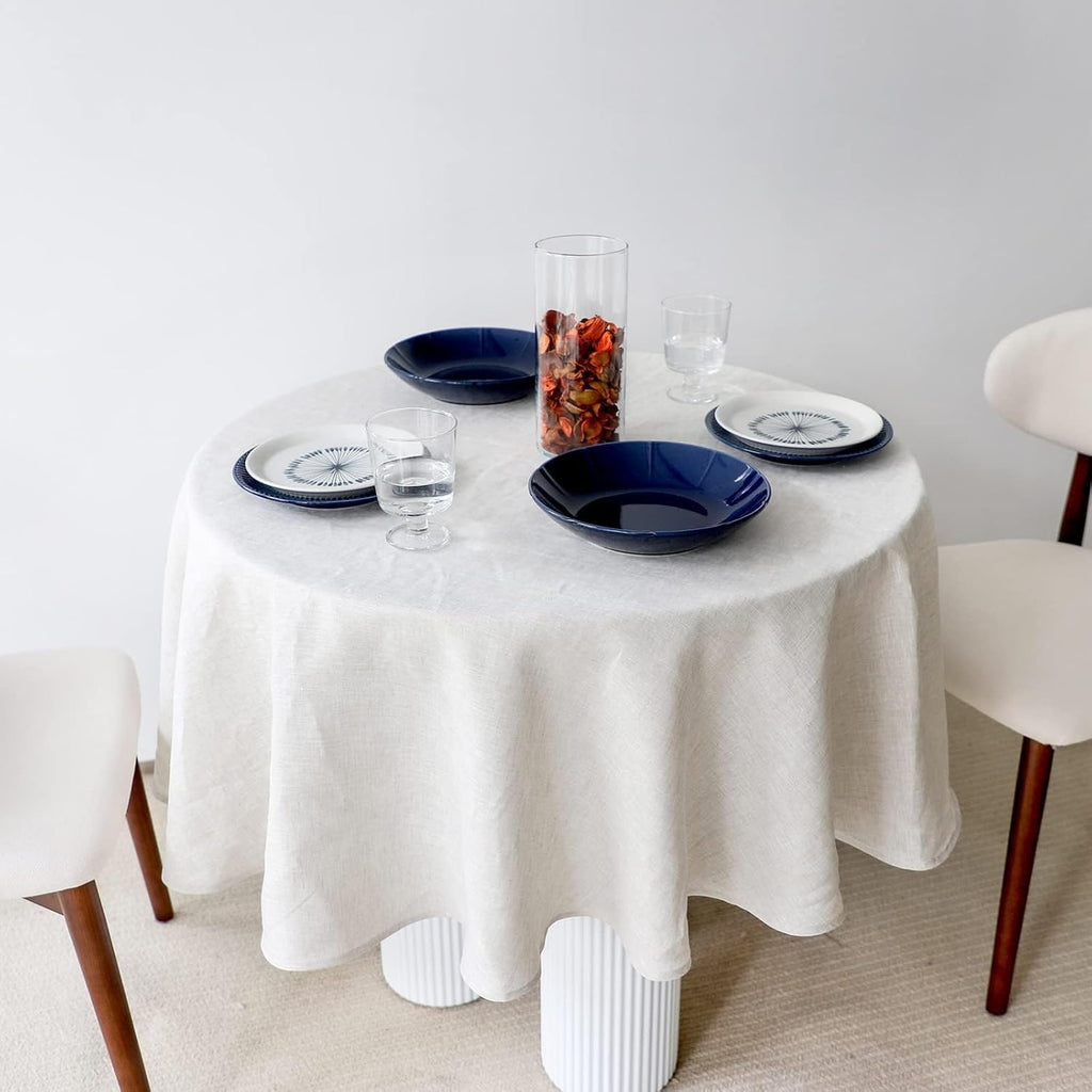 Textured Tablecloth 100% Linen Table Cloth, Kitchen Dinning Tabletop Decoration and Indoor Use (Roun