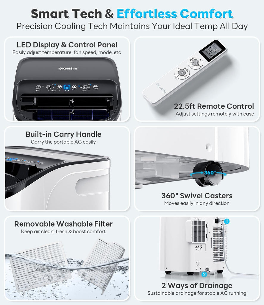 14,000 BTU Portable Air Conditioner Cools Up to 700 Sq.Ft, Auto