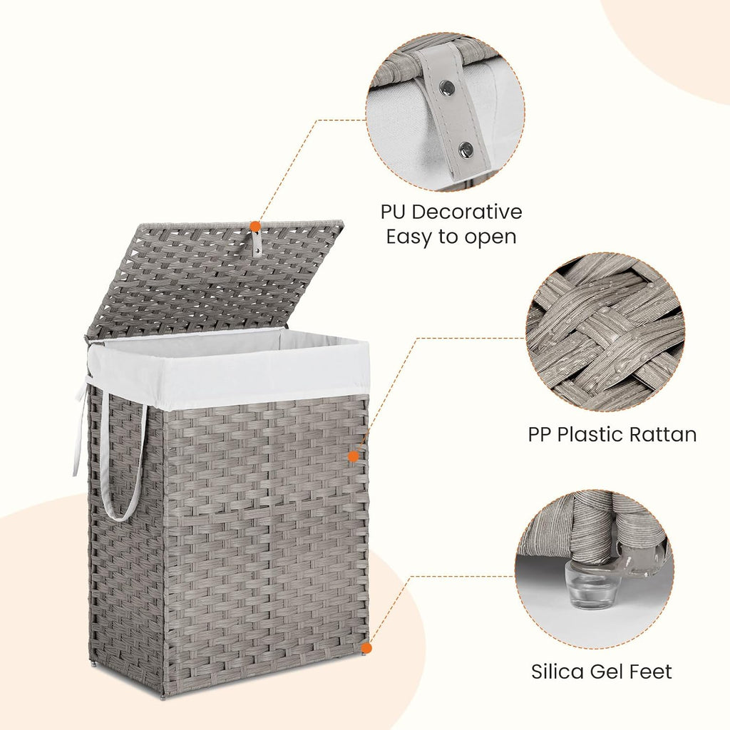 Woven Laundry Basket with Lid, 90L Large Capacity Hamper, Removable & Machine-Washable Liner, Foldable Rattan Clothes