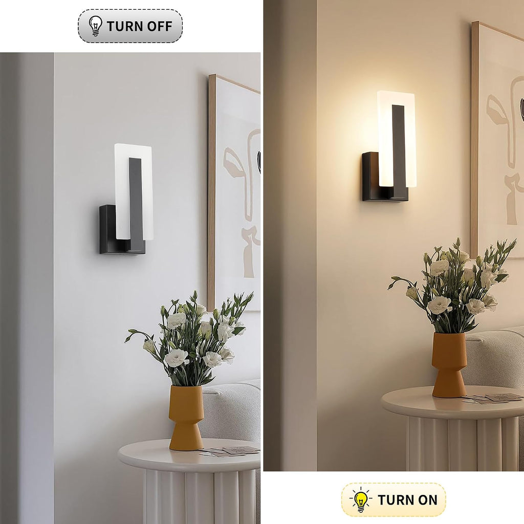 Modern LED Wall Sconce Dimmable Wall Mounted Lamp Set of 2, Black 3000K Warm White Wall Lamp, Hardwired Bathroom