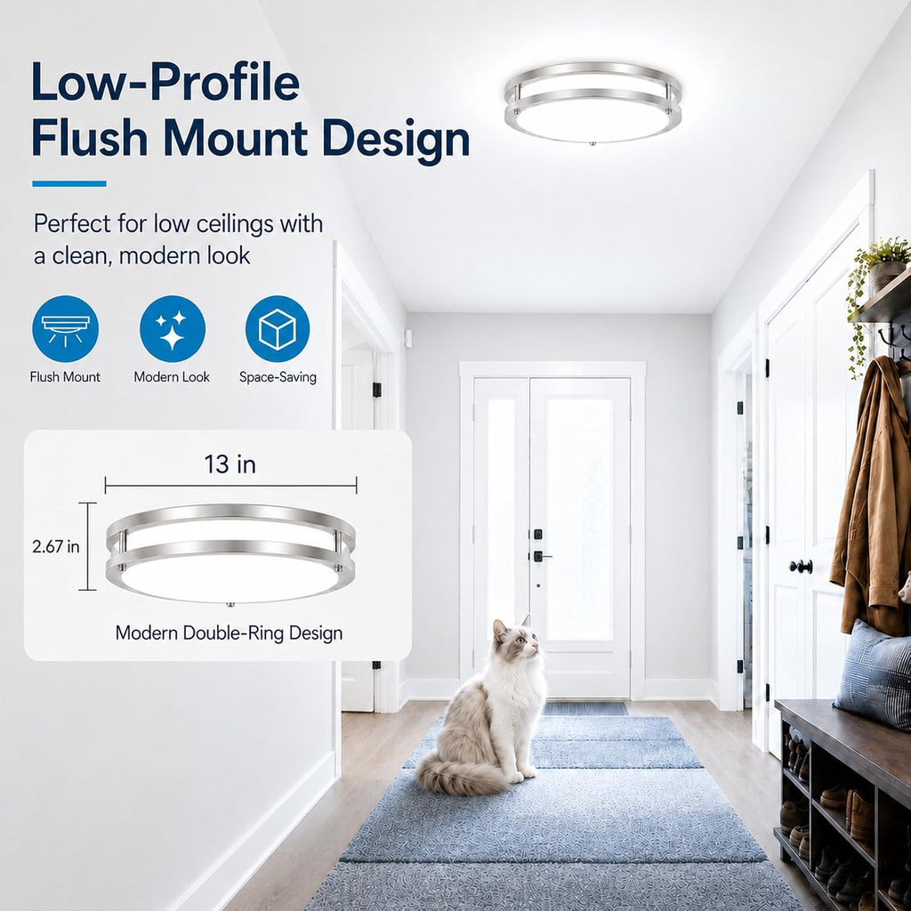 13in 36W Dimmable LED Ceiling Lights, 2-Pack 3600lm Super Bright Energy-Efficient Flush Mount Light Fixture