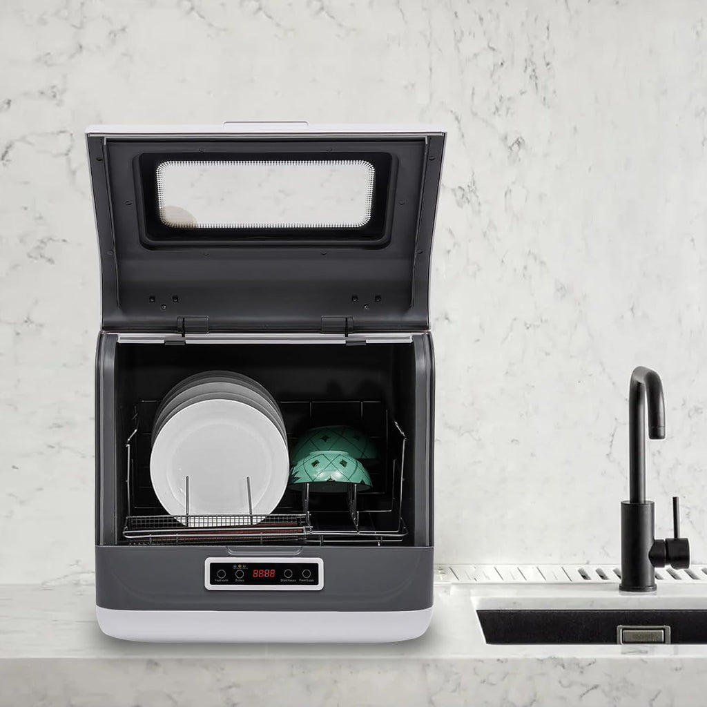 Dishwasher, 1200W Countertop Dishwasher with 3 Washing Programs Dishwasher with 360 Degree Spraying Water 75°C Air Dry
