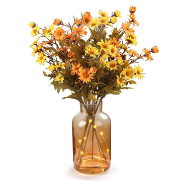 Artificial Daisy Flowers Fall Flowers in Amber Glass Vase with Faux Water