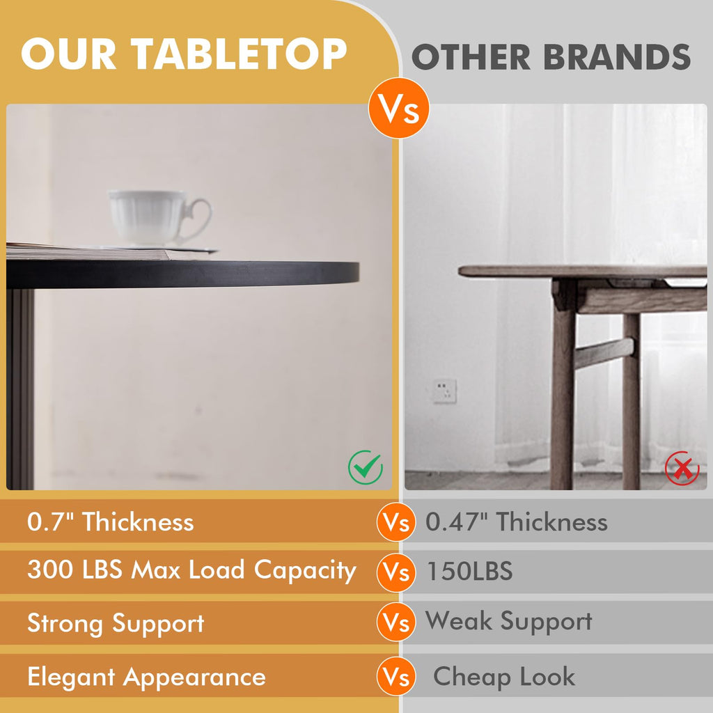 47" Modern Round Dining Table for 4 with Heavy Base, Black