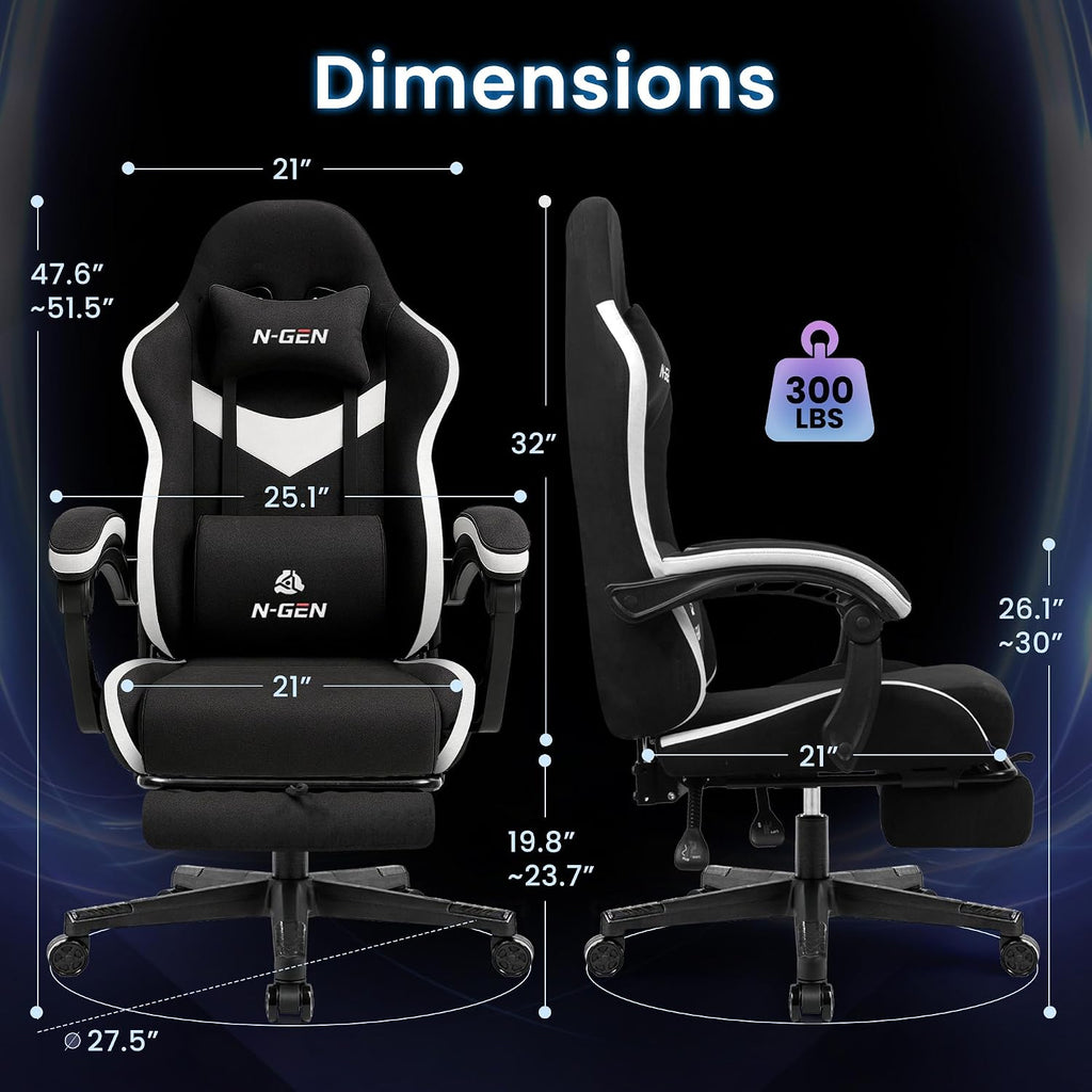 Gaming Chair, Lumbar Support with Breathable Fabric, Black