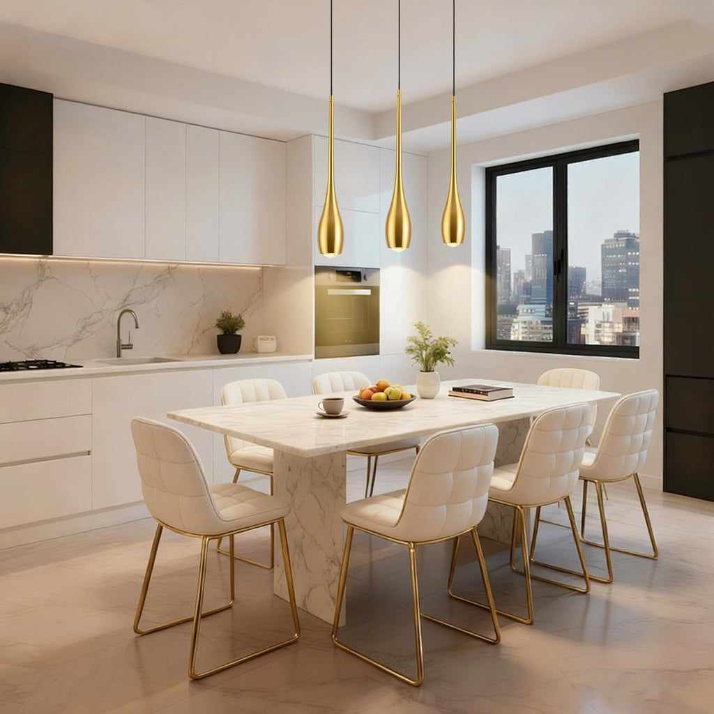 Gold Pendant Light, Modern Pendant Lights Kitchen Island, LED Hanging Light Fixtures for Dining Room Hallway Bedroom