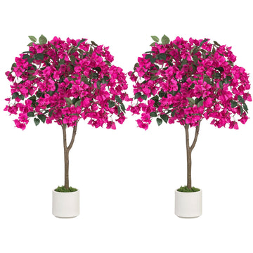 3.9ft Bougainvillea Artificial Tree for Porch, Set of 2, Hot Pink