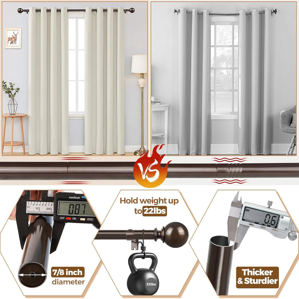 Curtain Rods, Antique Bronze Single Curtain Rod for Windows, 7/8 Inch Decorative Drapery