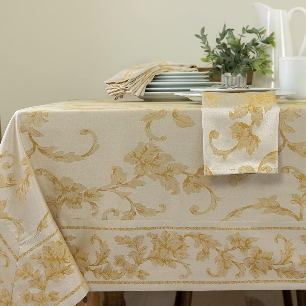 Harmony Scroll Woven Damask Fabric Tablecloth, Everyday, Parties, Special Occasions, Weddings and Ho