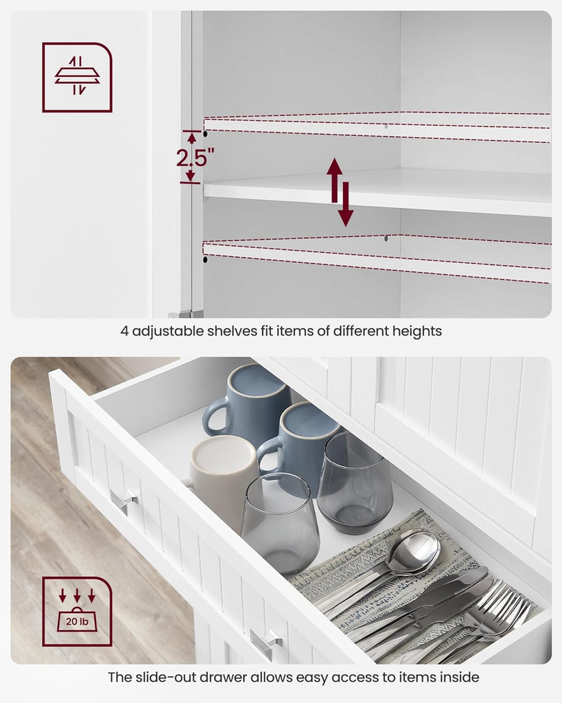 Pantry Cabinet, Tall Storage Cabinet with Drawer, 71.7-Inch | Freestanding cupboard with 2 cabinets, 4 adjustable