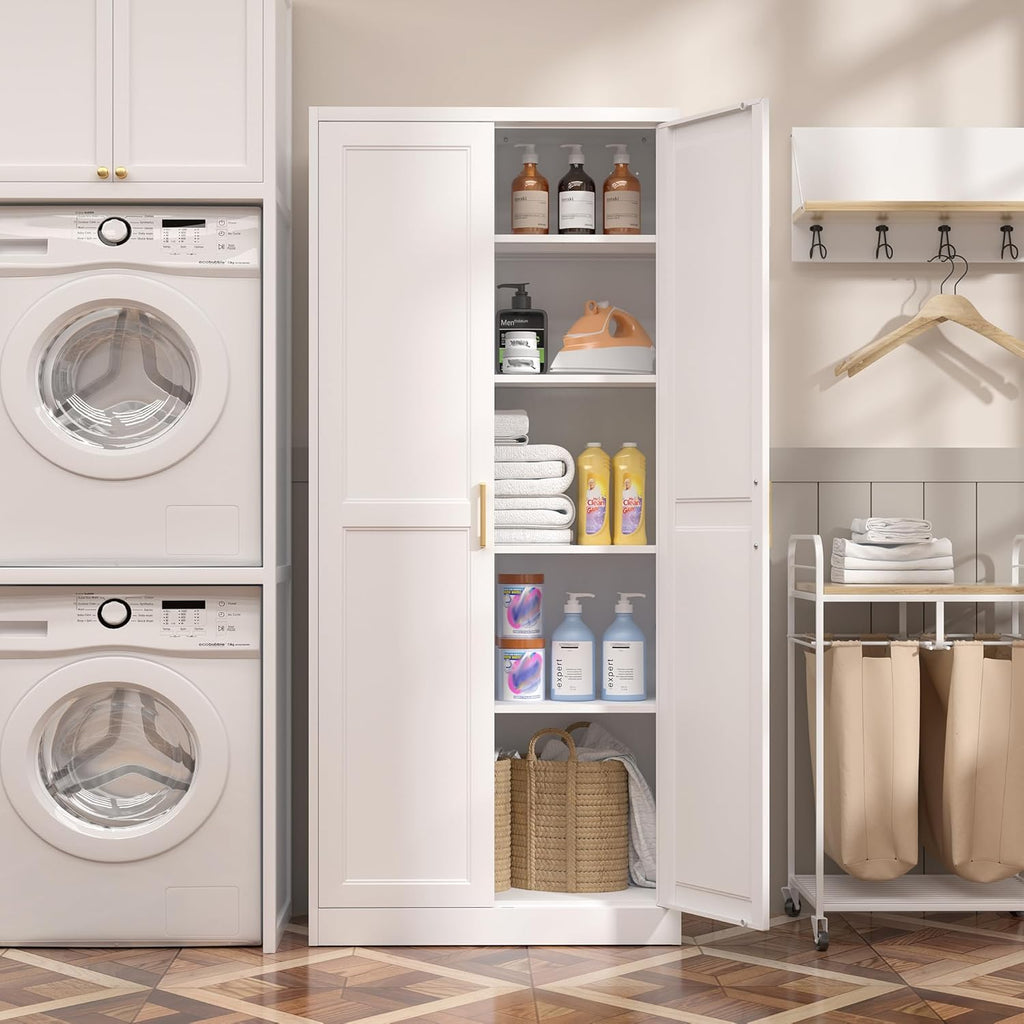 71"Metal Pantry Storage Cabinet with Doors & 4 Adjustable Shelves | Kitchen Pantry Cabinet,White Kitchen Cabinet with