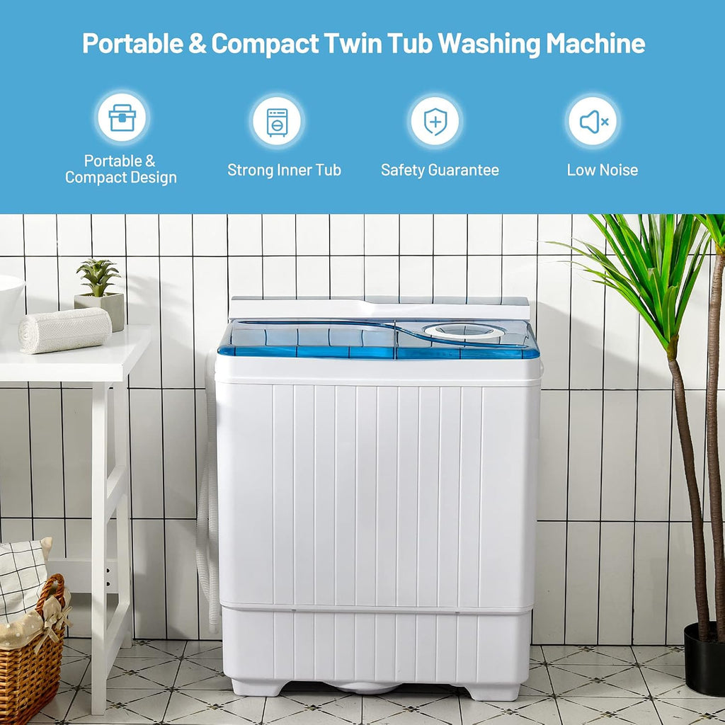 Washing Machine Semi-automatic, Twin Tub Washer with Spin Dryer, 26lbs Capacity, Built-in Drain Pump, Portable Laundry