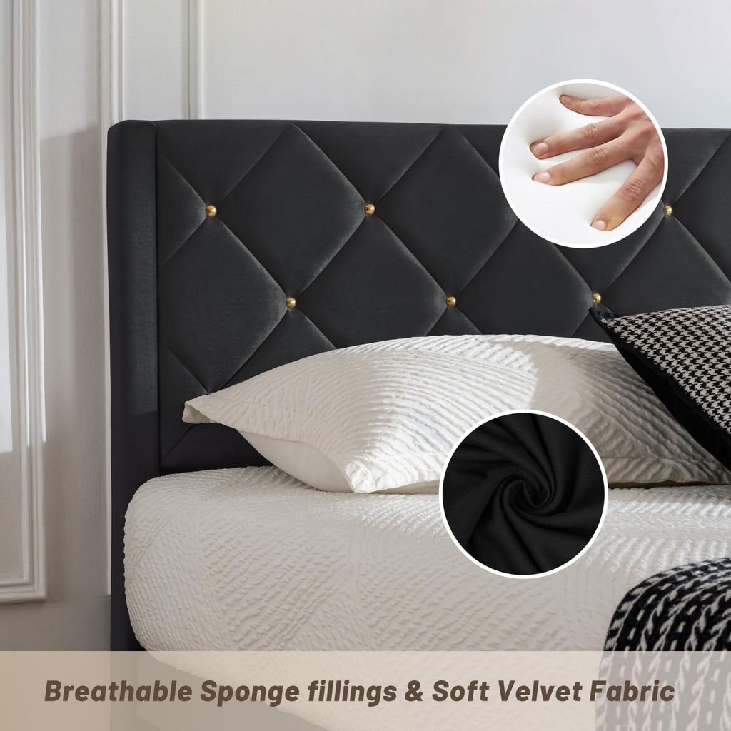 Queen Bed Frame with Headboard, Bed Frame Queen with Sturdy Wooden Slats Support
