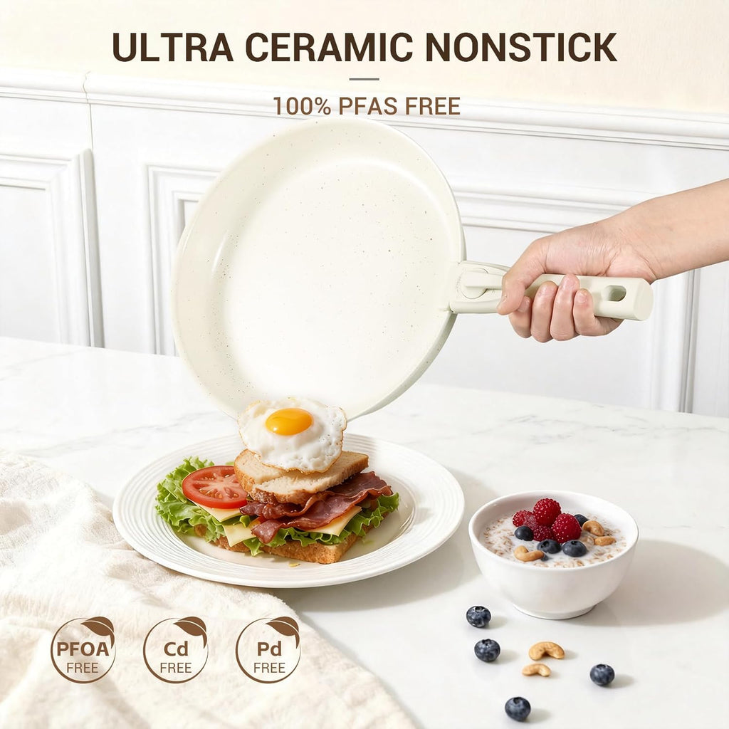 24-Piece Ceramic Cookware Set with Removable Handles, Pots and Pans Set Non Stick, Space Saving, Induction & Oven &