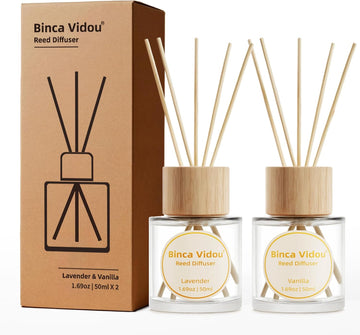 Reed Diffuser Set, Lavender & Vanilla Natural Scent Oil Diffusers with Sticks Bathroom Aromatherapy Decor 1.69oz x 2 - Set of 2