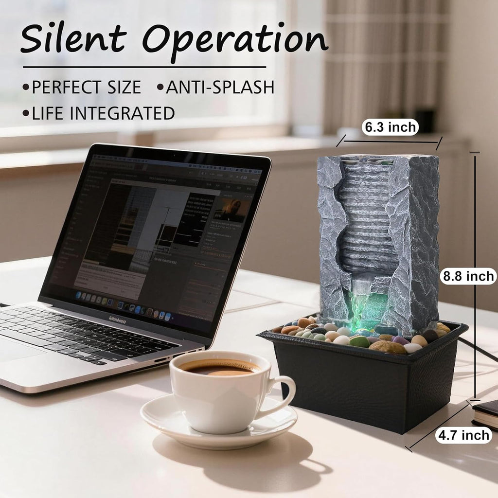 Tabletop Water Fountain Indoor, Resin Waterfall Fountain for Stress Relief and Meditation, Calming Office Desk Home