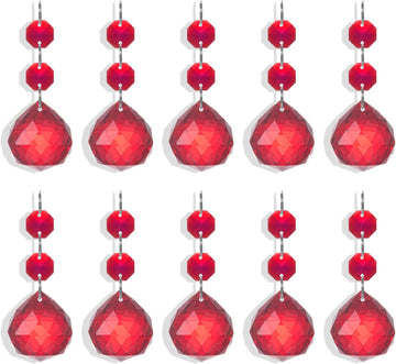 Pack of 10 Red Crystal Ball Prism 30mm Suncatcher Chandelier Prisms Part Decor Rainbow Maker