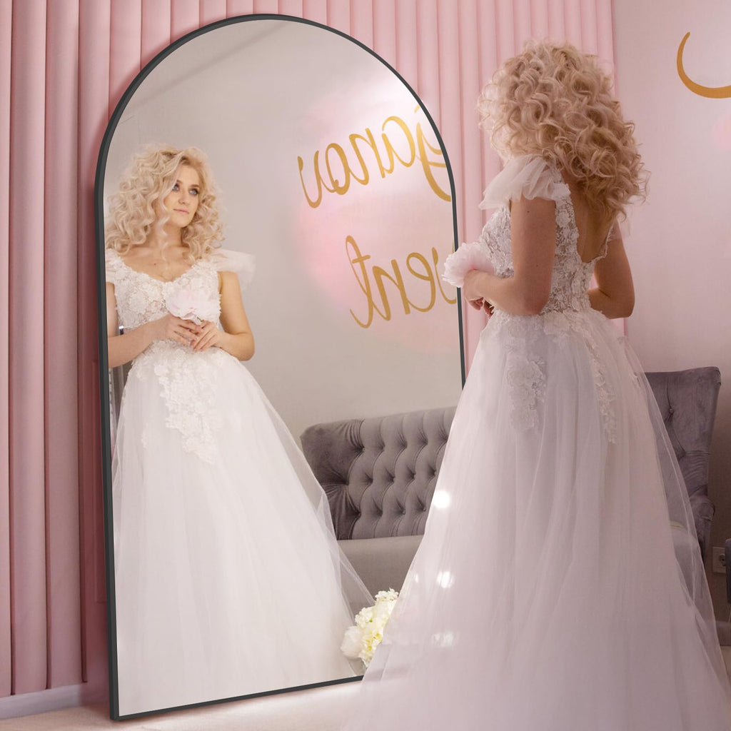 Oversized Floor Mirror Full Length with Stand, 72"X44", Arched