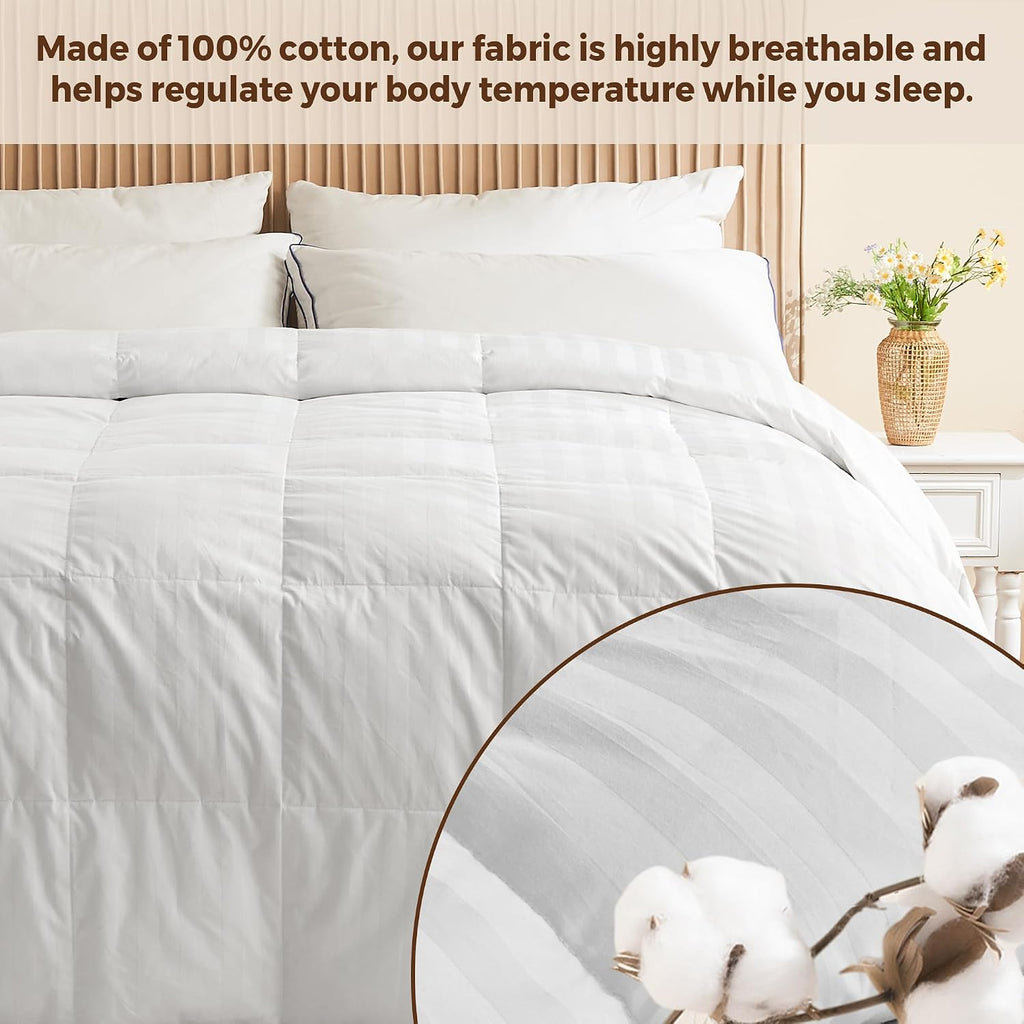Goose Feather Down Comforter Full/Queen - All Season Duvet Insert Ultra Fluffy Soft 100% Cotton Shell Cover, Hotel