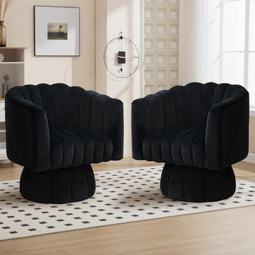 Swivel Accent Barrel Chair Set of 2- Cute Comfy Small Round 360° Arm Chair Velvet Sofa Club Reading Chair Bedroom