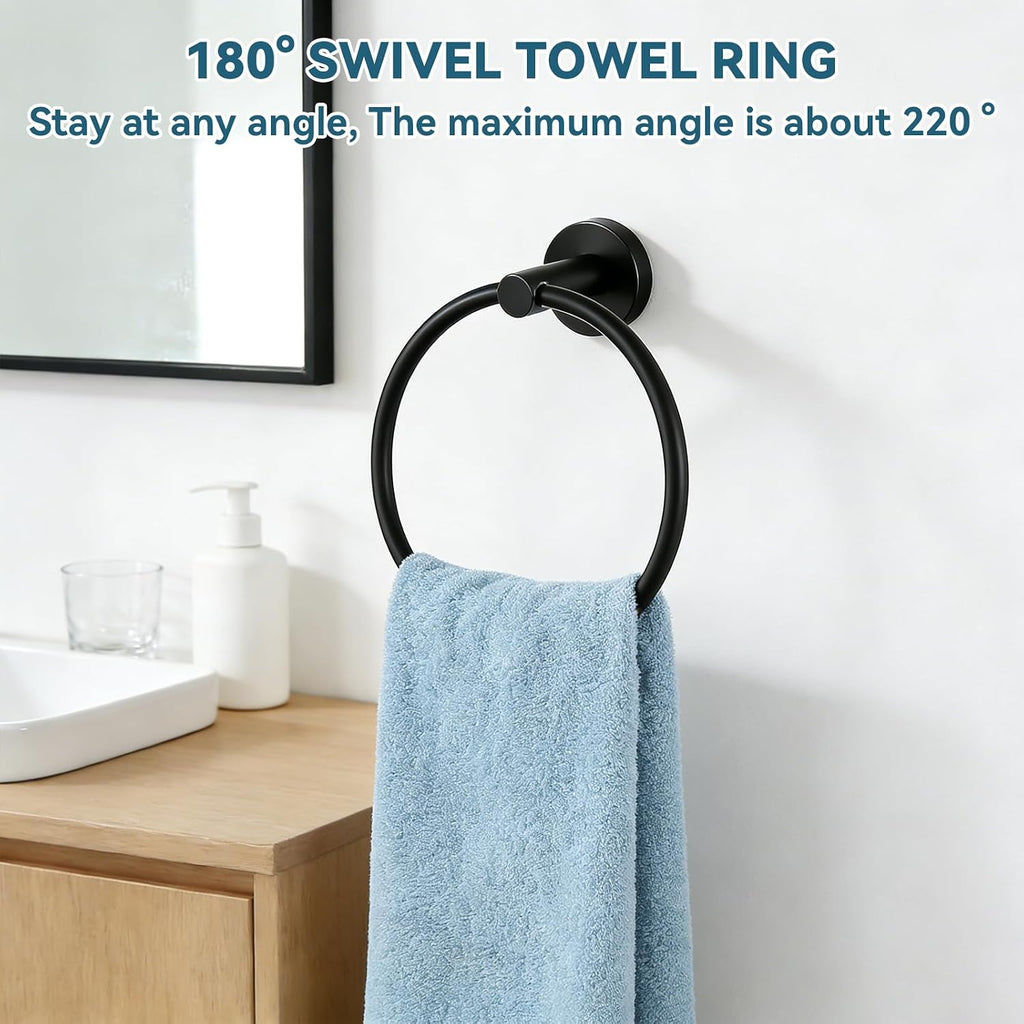5-Piece Bathroom Hardware Set, Matte Black Bathroom Accessories Set with 24" Towel Bar, Toilet Paper Holder with