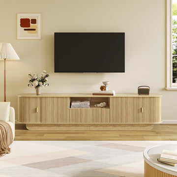86.6'' Fluted TV Stand for 55-85 Inch, Natural Wood TV Console