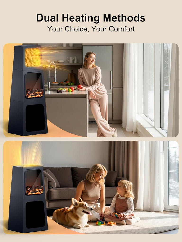 47 Inch Corner Electric Fireplace Heater for Indoor Use, Freestanding Space Heater with 3D Flame Effect, Dual Heat Modes and Overheat Protection