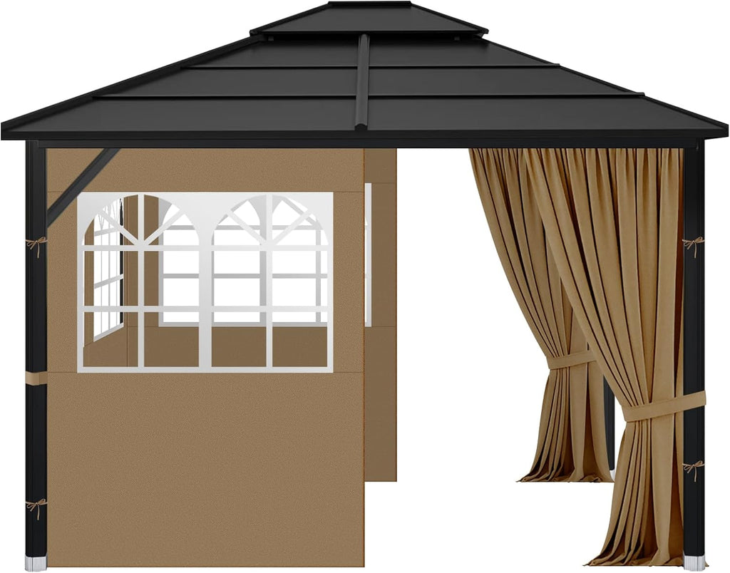 Gazebo Privacy Curtains 10' x 10' with PVC Windows, 4-Panels Side Wall with Zipper Universal Replacement Canopy